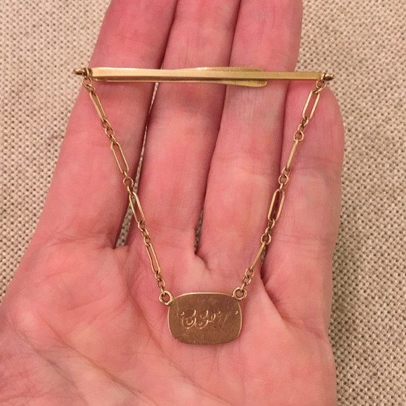 Vintage 14k Gold Tie Clip Chain & Initials “CPW” - Picture 12 of 14